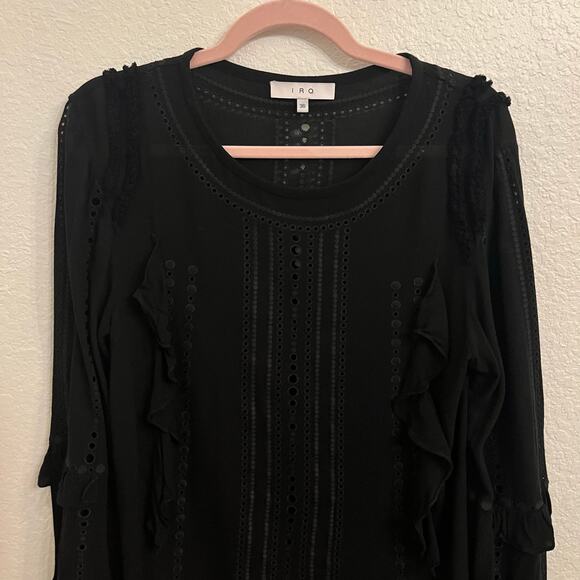 IRO Jeyss 17S Ruffle Eyelet Mini Dress Size 4 Small Black Bell Sleeve Tunic Goth - Picture 3 of 16